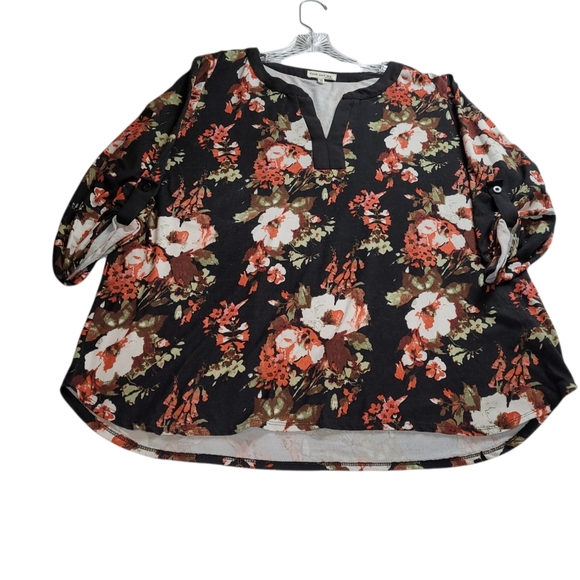 Faith And Joy Los Angeles Women's Floral HighLow 3/4 Sleeve Size 2XL Top - Picture 1 of 9